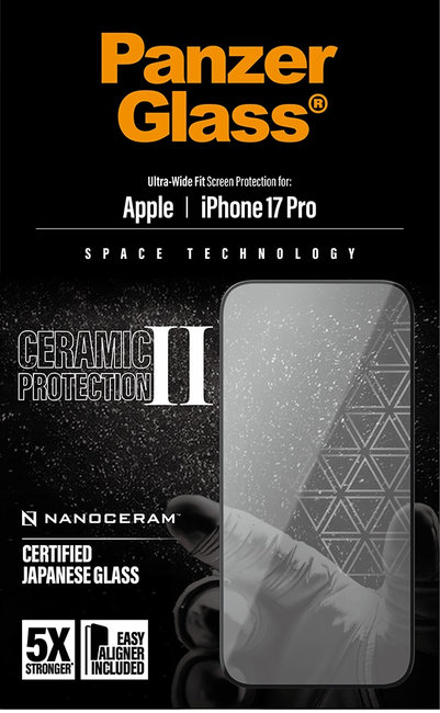 Tvrdené sklo UWF Ceramic II s aplikátorom pre iPhone 17 Pro, čierna