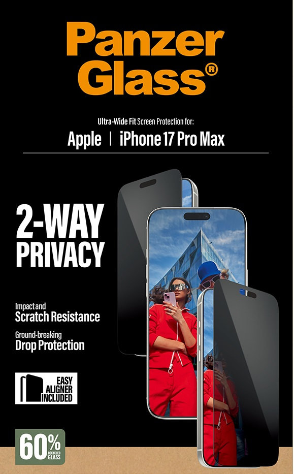 Tvrdené sklo UWF 2-Way Privacy s aplikátorom pre iPhone 17 Pro Max, čierna