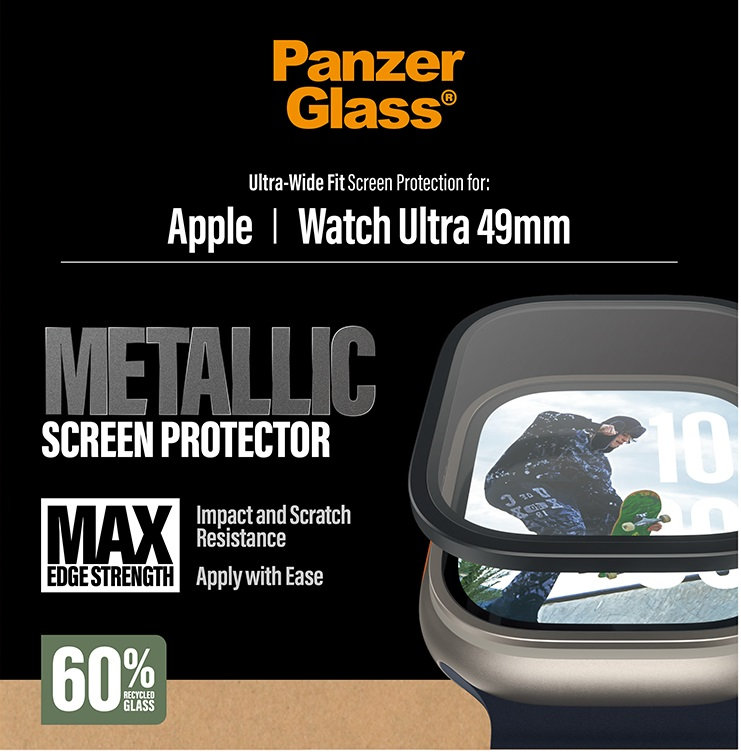 Tvrdené sklo UWF METALLIC pre Apple Watch 11/10 49 mm, čierna