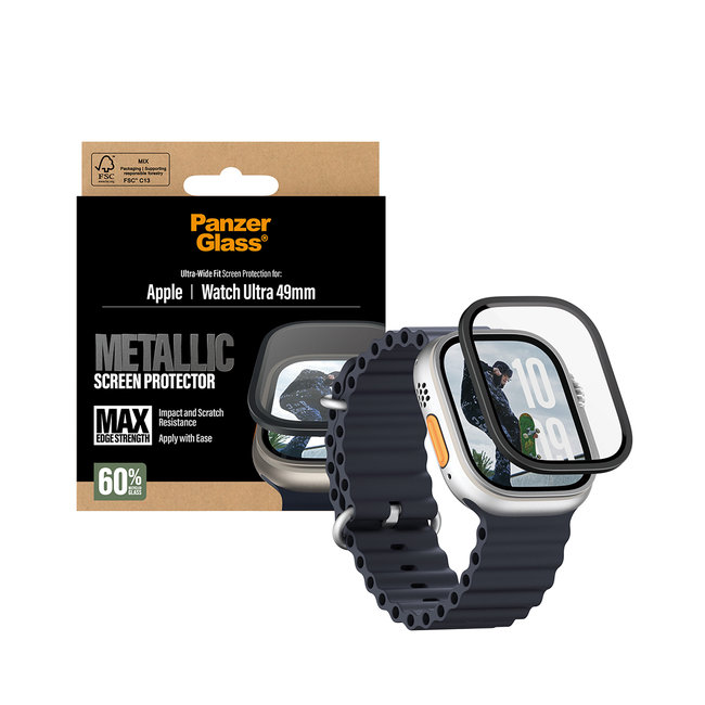 Tvrdené sklo UWF METALLIC pre Apple Watch 11/10 49 mm, čierna