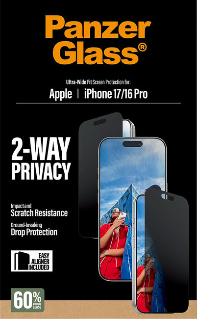 Tvrdené sklo UWF 2-Way Privacy s aplikátorom pre iPhone 17/16 Pro, čierna