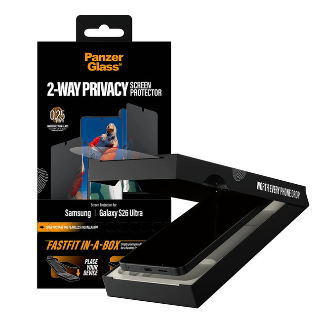 Tvrdené sklo UWF 2-Way Privacy s FASTFIT In-A-Box pre Samsung Galaxy S26 Ultra, číra