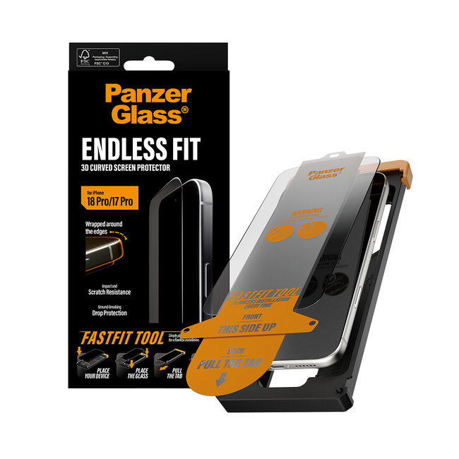 Tvrdené sklo Endless Fit 3D s FASTFIT Tool pre iPhone 18 Pro/17 Pro, čierna