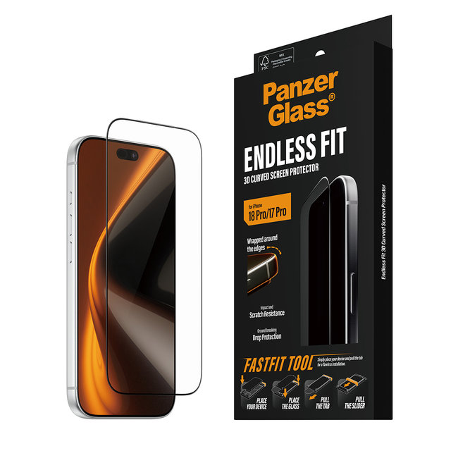 Tvrdené sklo Endless Fit 3D s FASTFIT Tool pre iPhone 18 Pro/17 Pro, čierna