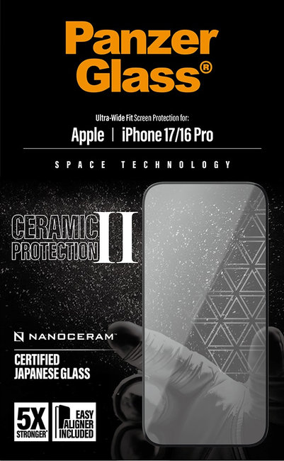 Tvrdené sklo UWF Ceramic II s aplikátorom pre iPhone 17/16 Pro, čierna