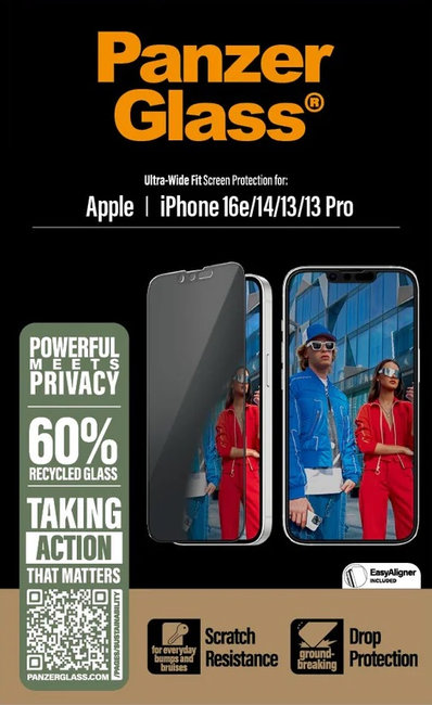 Tvrdené sklo UWF Privacy pre iPhone 16e/14/13/13 Pro, čierna