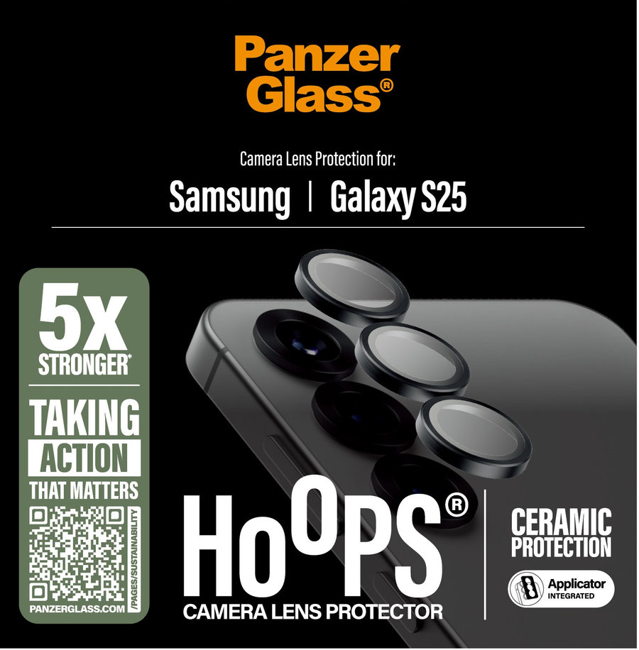 Ochranný kryt objektívu Hoops Ceramic pre Samsung Galaxy S25, čierna