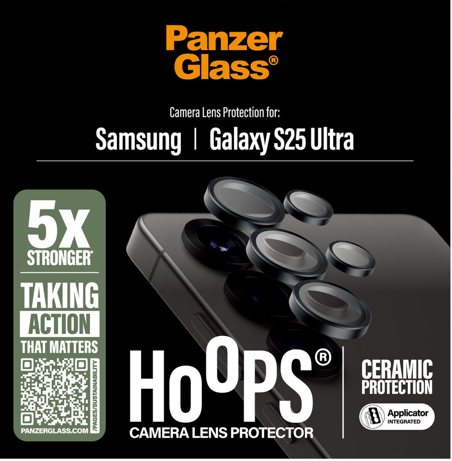 Ochranný kryt objektívu Hoops Ceramic pre Samsung Galaxy S25 Ultra, čierna