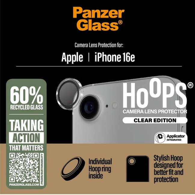 Ochranný kryt objektívu Hoops pre iPhone 16e, číra