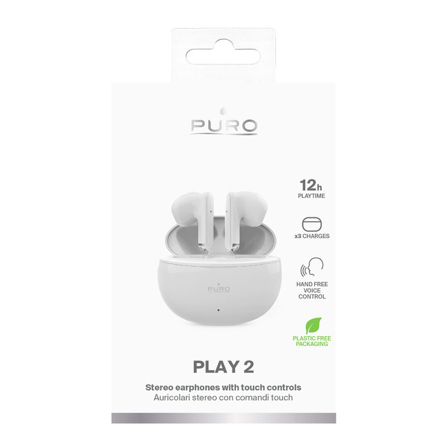 PURO - Bezdrôtové slúchadlá TWS PLAY 2, biela
