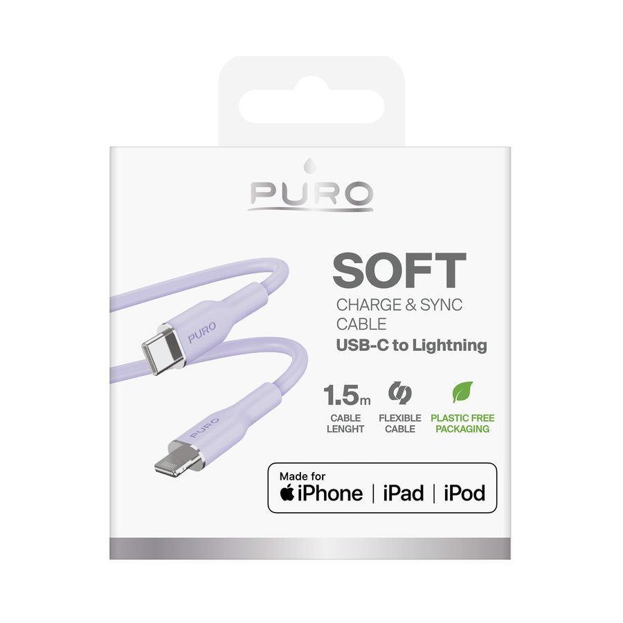 PURO - Kábel USB-C/MFI Lightning, 12 W, Soft, 1,5 m, lavender