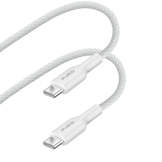 PURO - Kábel USB-C/USB-C, 140 W, Power Delivery, látkový, 2 m, biela
