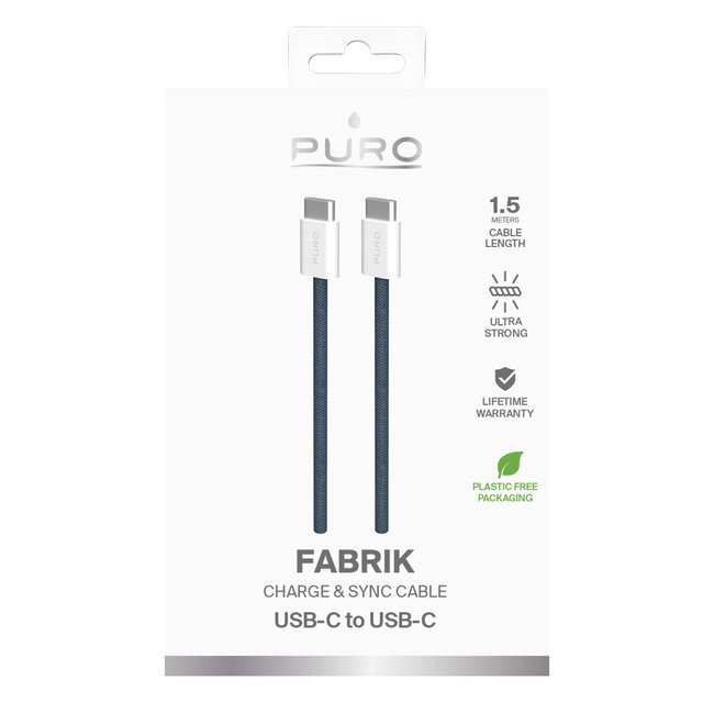 PURO - Kábel USB-C/USB-C, 60 W, Fabrik FABK4, 1,5 m, tmavá modrá