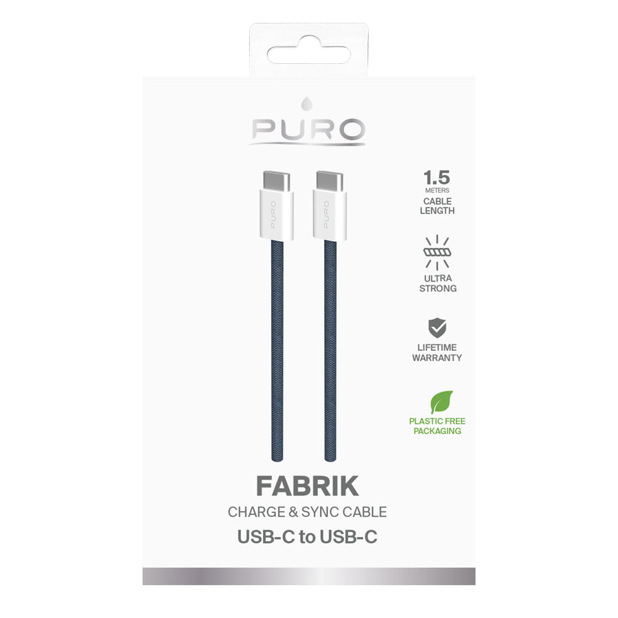 PURO - Kábel USB-C/USB-C, 60 W, Fabrik FABK4, 1,5 m, tmavá modrá