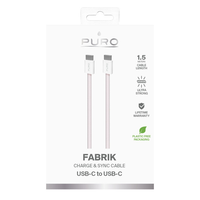 PURO - Kábel USB-C/USB-C, 60 W, Fabrik FABK4, 1,5 m, ružová