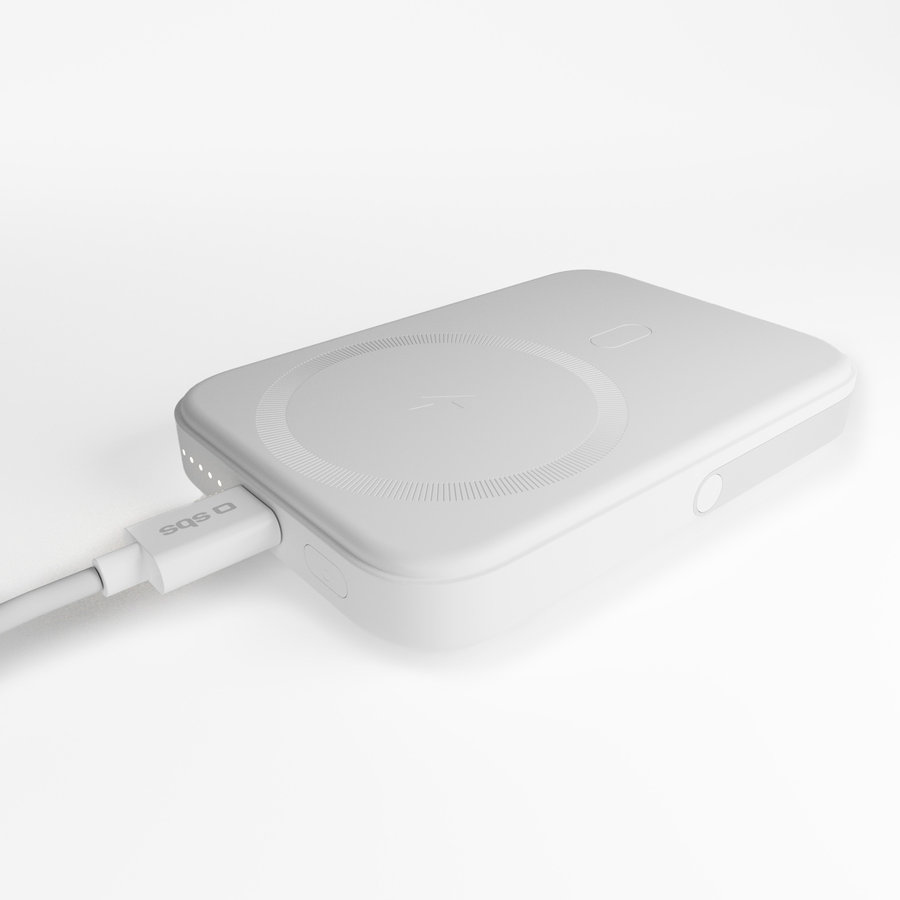 PURO - PowerBank 5000 mAh, kompatibilná s MagSafe, STAND POWER MAG, 20 W, biela