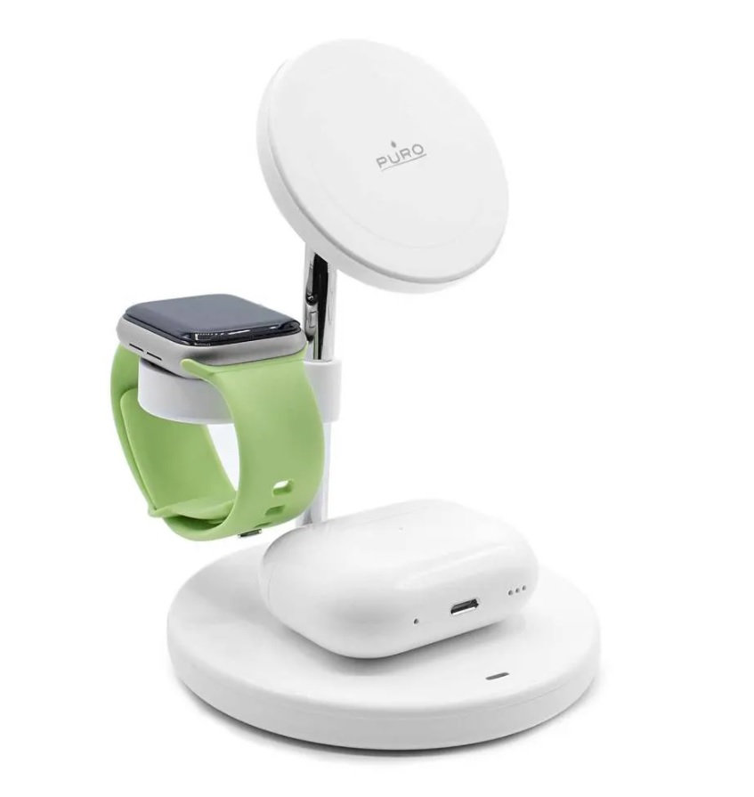 PURO - Bezdrôtová nabíjacia stanica 3v1, magnetická, biela