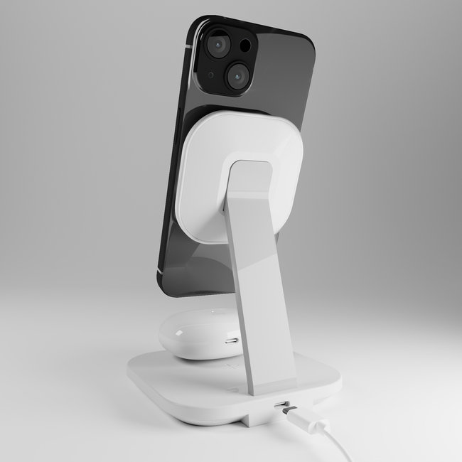 PURO - Bezdrôtová nabíjacia stanica Stand Mag, 2x1, 15 W, biela