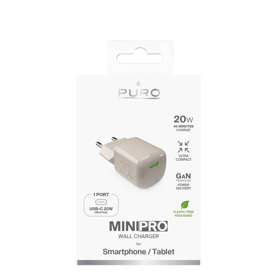 PURO - Cestovný adaptér MiniPro USB-C, GaN, 20 W, sandshell