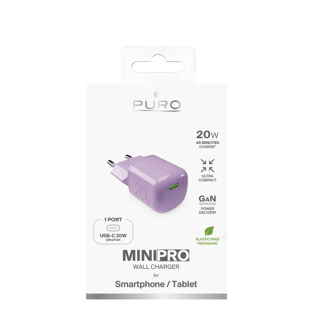 PURO - Cestovný adaptér MiniPro USB-C, GaN, 20 W, coraltastic