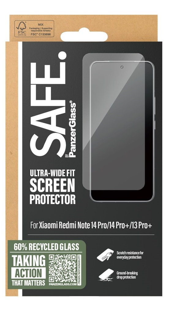SAFE - Tvrdené sklo UWF pre Xiaomi Redmi Note 14 Pro/14 Pro+/13 Pro+, čierna