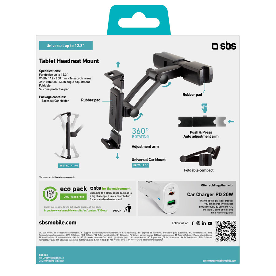 SBS - Držiak na opierku hlavy Mount pre smartfón a tablet do 12,3'', čierna