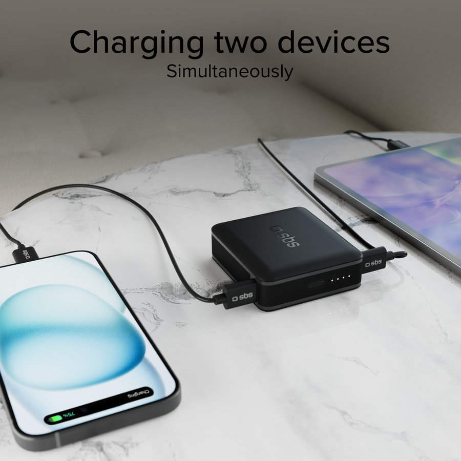 SBS - PowerBank 10000 mAh 20 W, Power Delivery, NanoTube, USB-C/USB-A, čierna