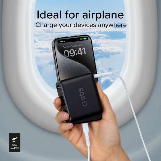 SBS - PowerBank 10000 mAh 20 W, Power Delivery, NanoTube, USB-C/USB-A, čierna