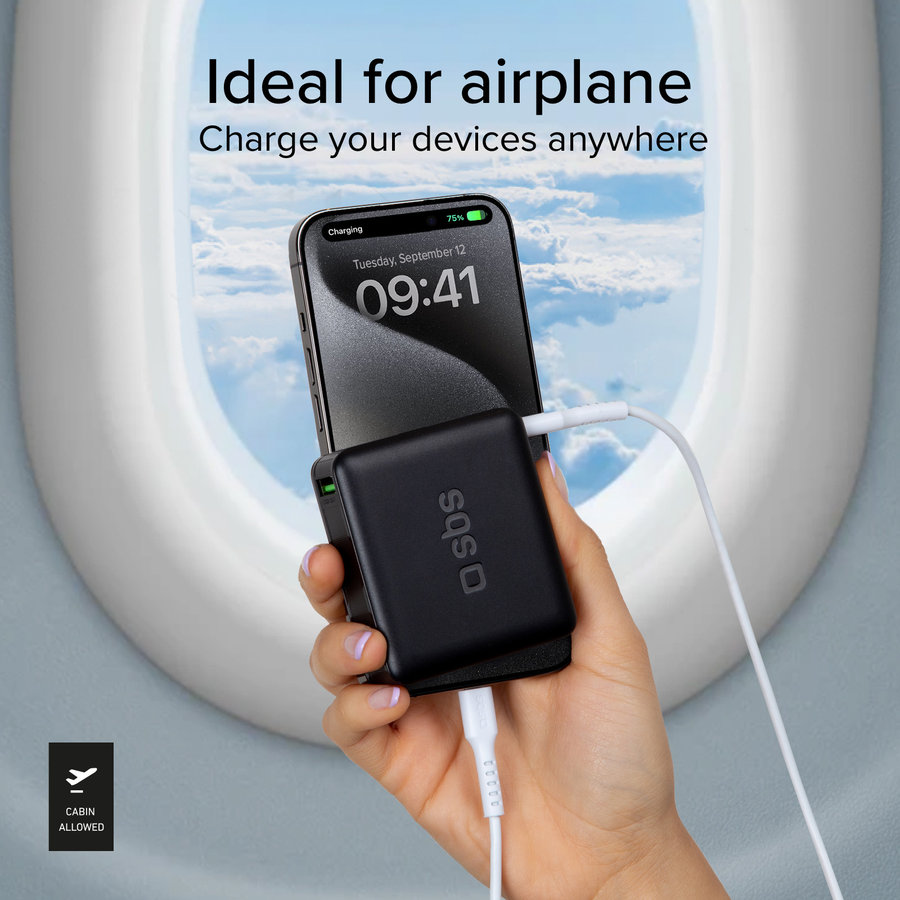 SBS - PowerBank 10000 mAh 20 W, Power Delivery, NanoTube, USB-C/USB-A, čierna