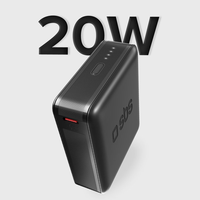 SBS - PowerBank 10000 mAh 20 W, Power Delivery, NanoTube, USB-C/USB-A, čierna