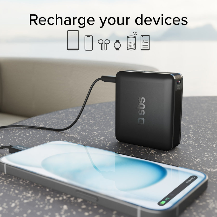 SBS - PowerBank 10000 mAh 20 W, Power Delivery, NanoTube, USB-C/USB-A, čierna
