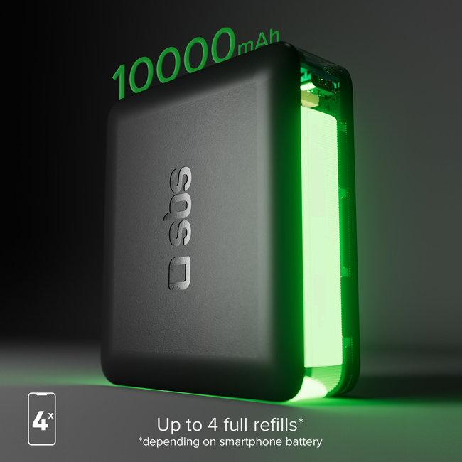 SBS - PowerBank 10000 mAh 20 W, Power Delivery, NanoTube, USB-C/USB-A, čierna