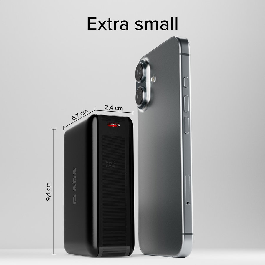SBS - PowerBank 20000 mAh 65 W, Power Delivery, NanoTube, USB-C/USB-A, čierna