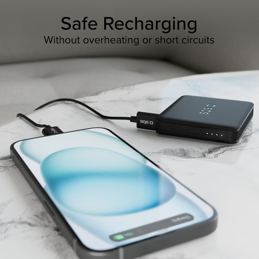 SBS - PowerBank 5000 mAh 10 W, Intelligent Charge, NanoTube, USB-C, čierna