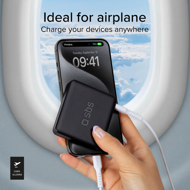 SBS - PowerBank 5000 mAh 10 W, Intelligent Charge, NanoTube, USB-C, čierna