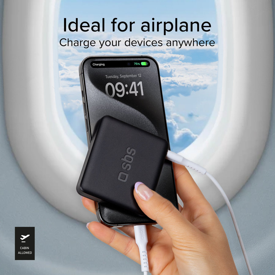 SBS - PowerBank 5000 mAh 10 W, Intelligent Charge, NanoTube, USB-C, čierna