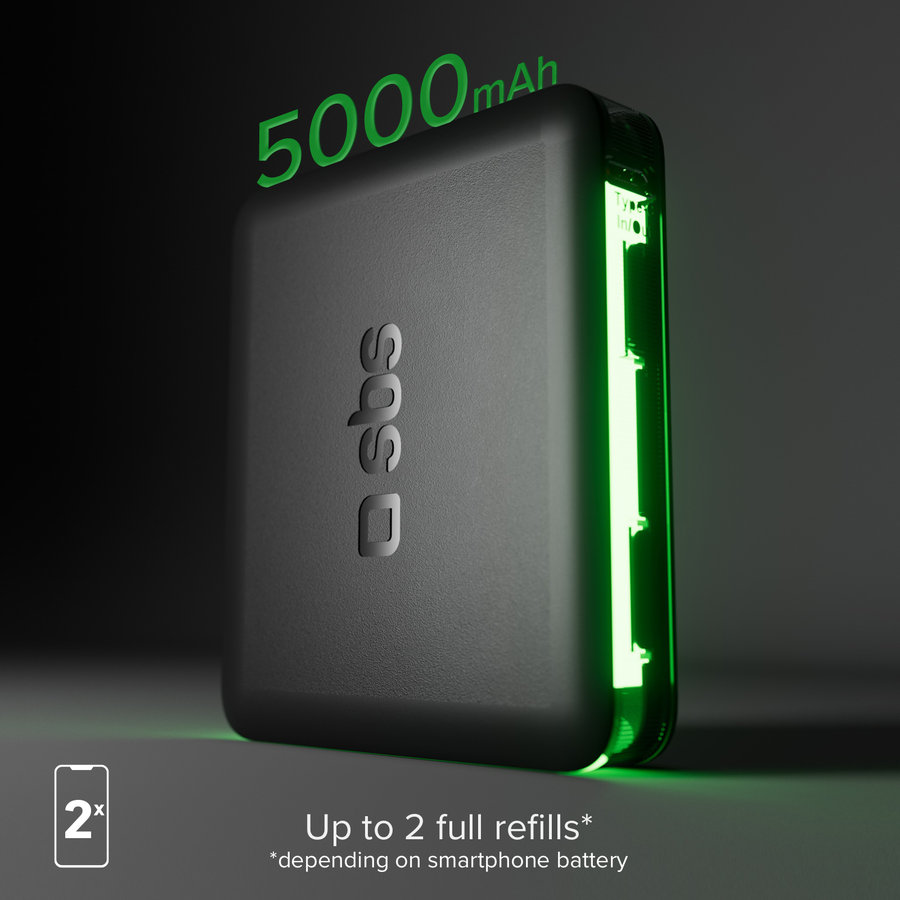 SBS - PowerBank 5000 mAh 10 W, Intelligent Charge, NanoTube, USB-C, čierna