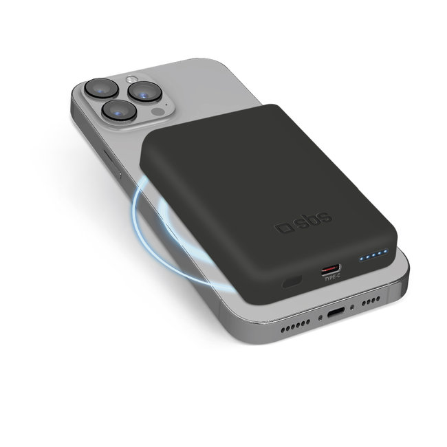 SBS - PowerBank 5000 mAh 10 W, kompatibilná s MagSafe, Mag Power, USB-C, čierna