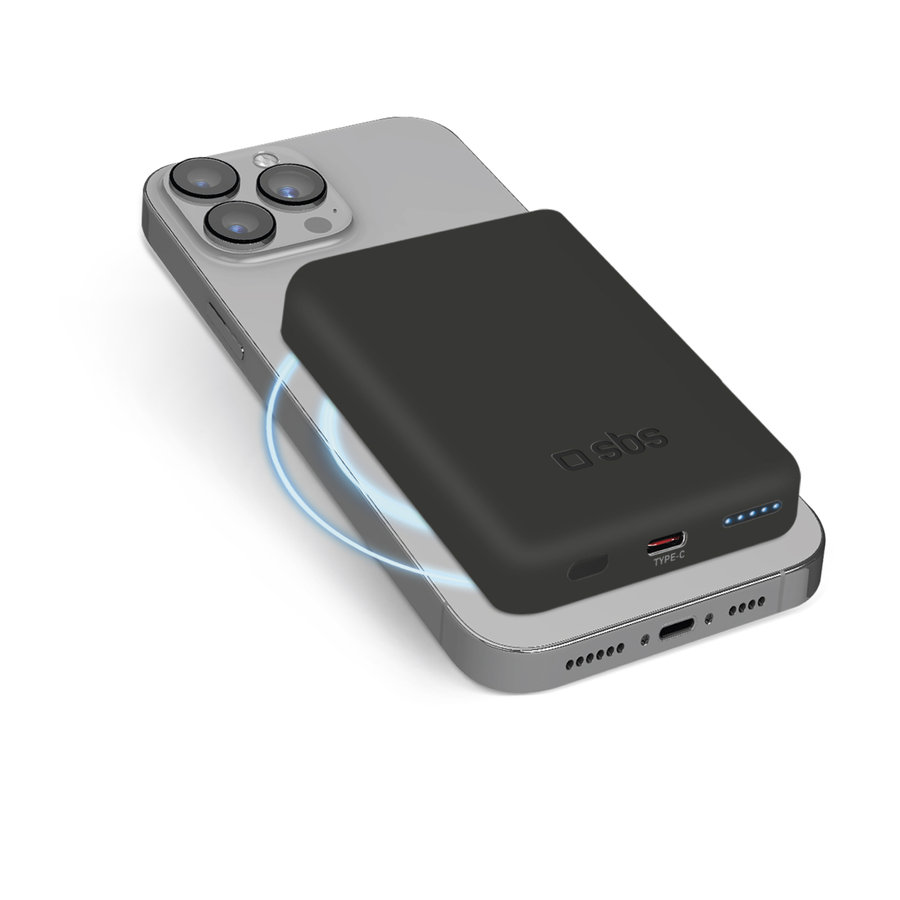 SBS - PowerBank 5000 mAh 10 W, kompatibilná s MagSafe, Mag Power, USB-C, čierna
