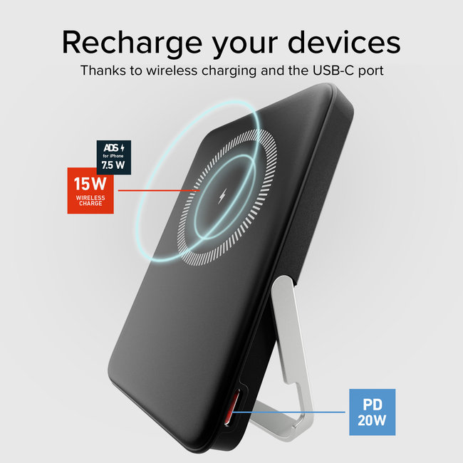 SBS - PowerBank 5000 mAh 20 W, Power Delivery, Mag Stand, čierna