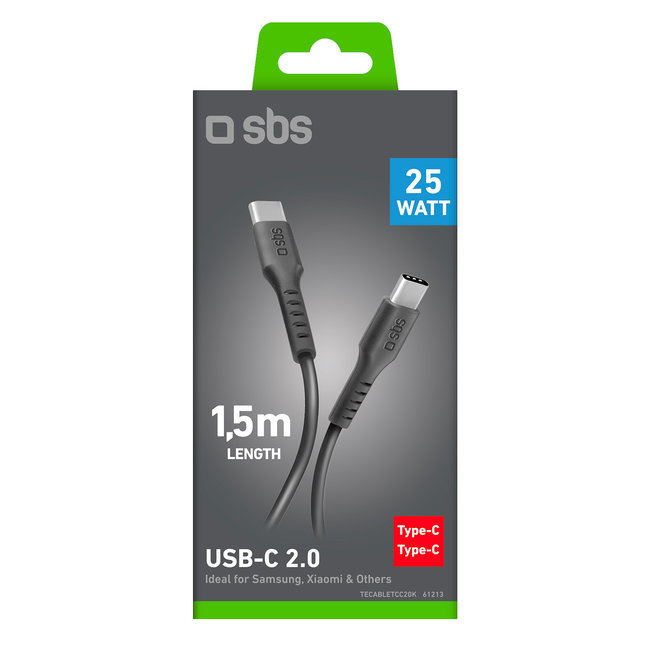 SBS - Kábel USB-C/USB-C, 25 W, 1,5 m, čierna