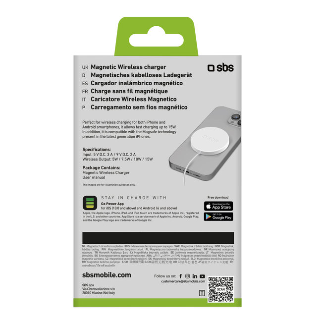SBS - Univerzálna magnetická bezdrôtová nabíjačka, 15 W, biela