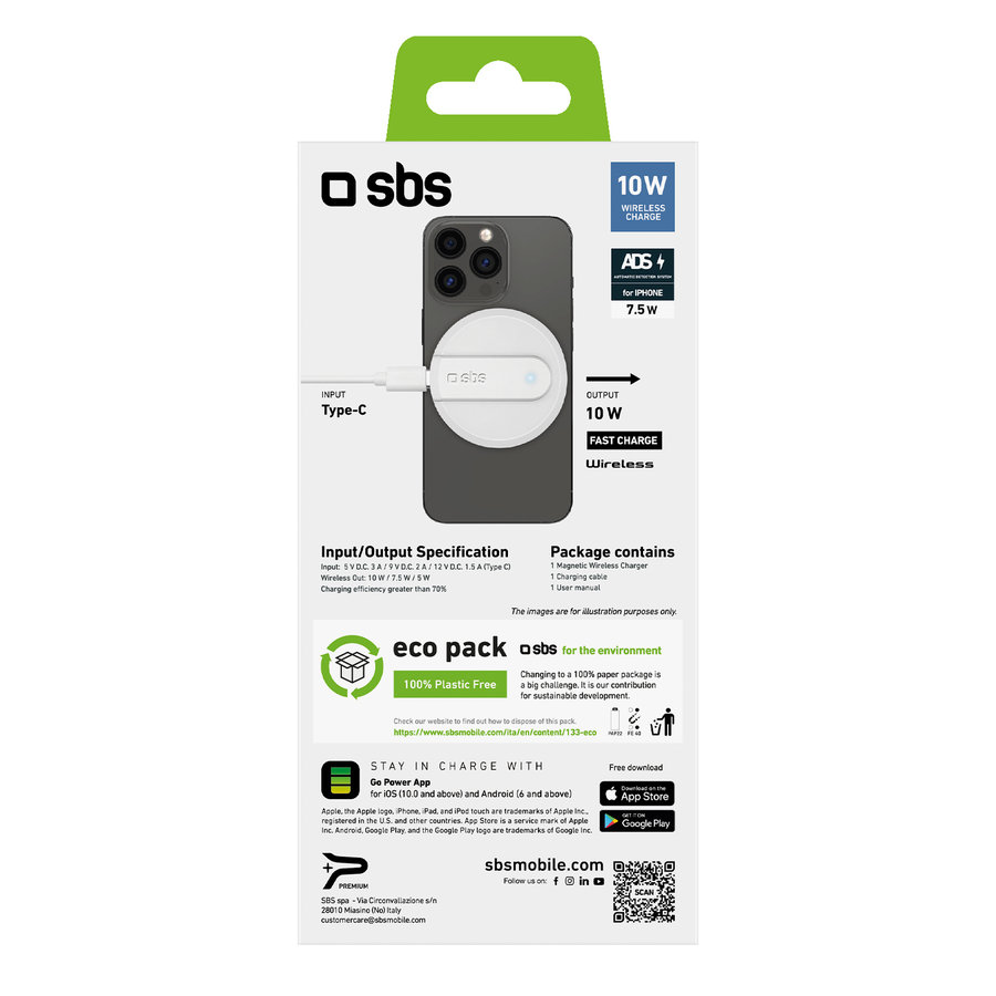 SBS - Magnetická bezdrôtová nabíjačka MagSafe, 10 W, biela
