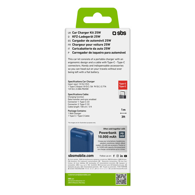 SBS - Nabíjacia sada do auta USB-C, PD 25 W, čierna