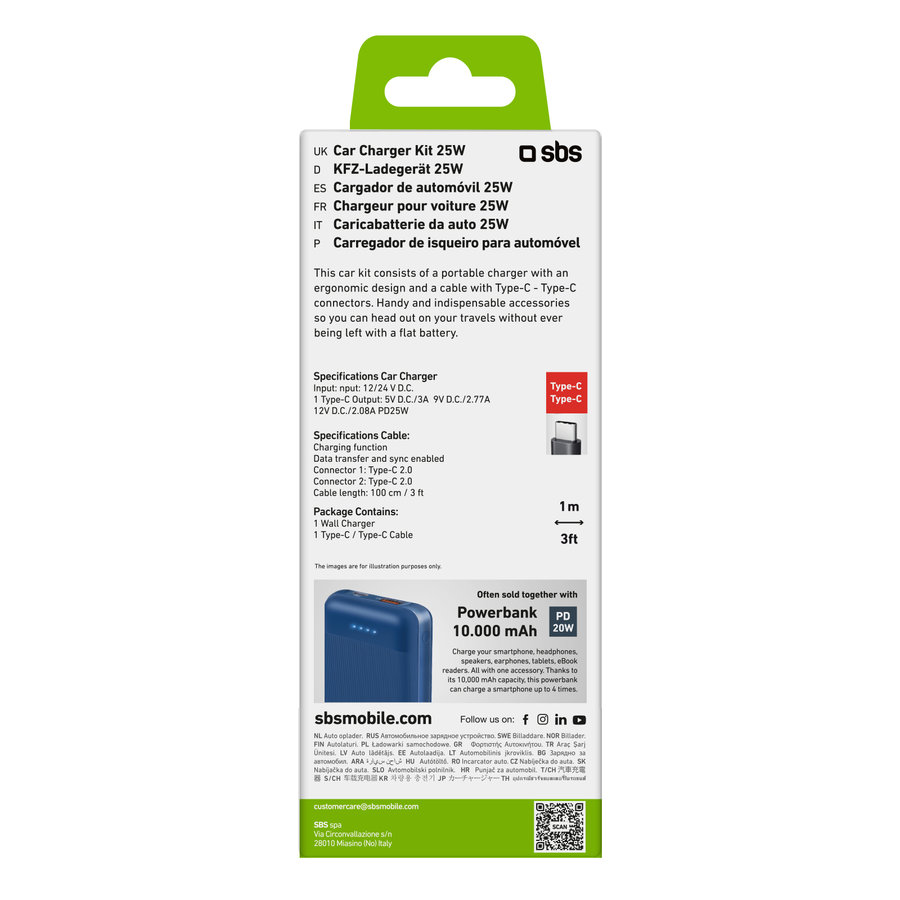 SBS - Nabíjacia sada do auta USB-C, PD 25 W, čierna