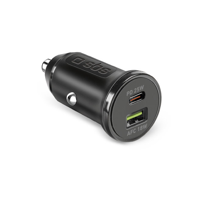 SBS - Autoadaptér USB-A/USB-C, PD, 25 W, čierna
