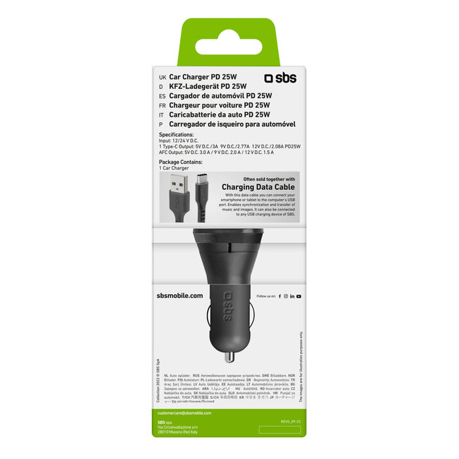 SBS - Autoadaptér USB-A/USB-C, PD, 25 W, čierna