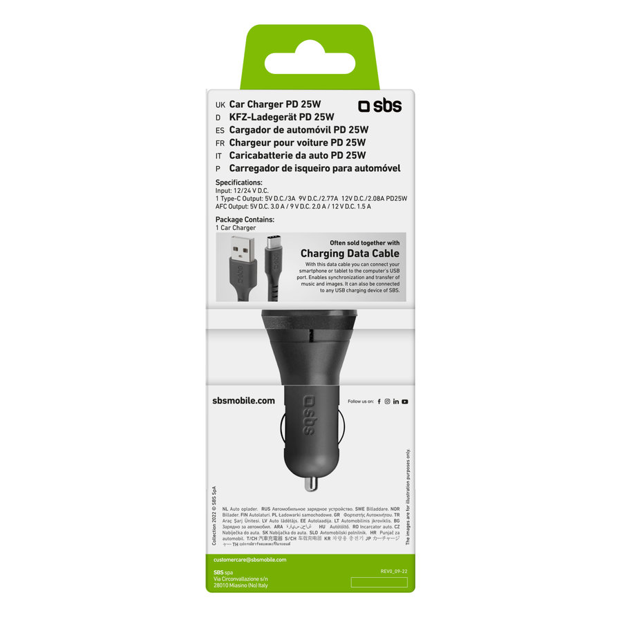 SBS - Autoadaptér USB-A/USB-C, PD, 25 W, čierna