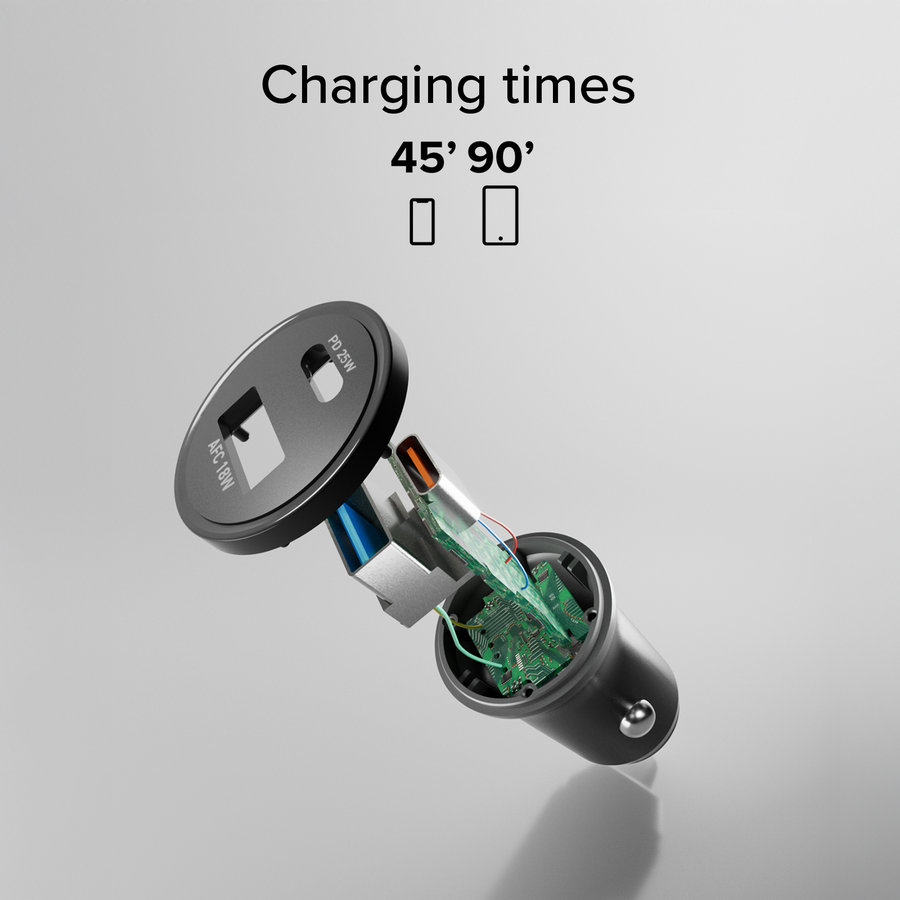 SBS - Autoadaptér USB-A/USB-C, PD, 25 W, čierna