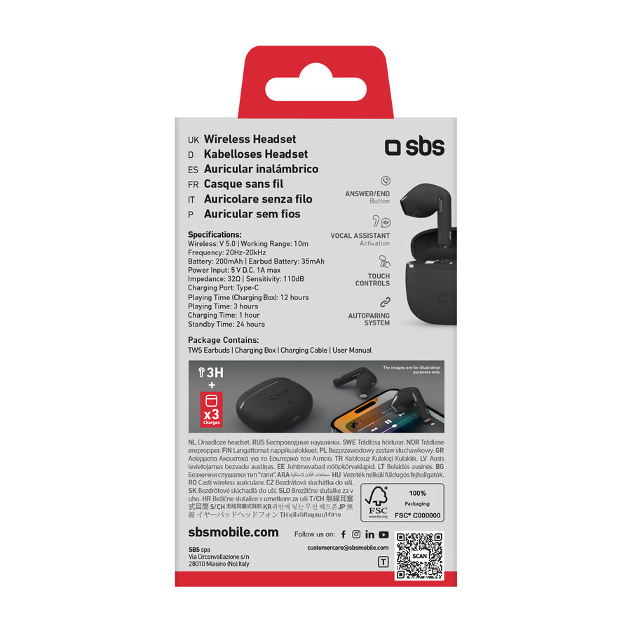 SBS - Bezdrôtové slúchadlá TWS Go Pods, čierna